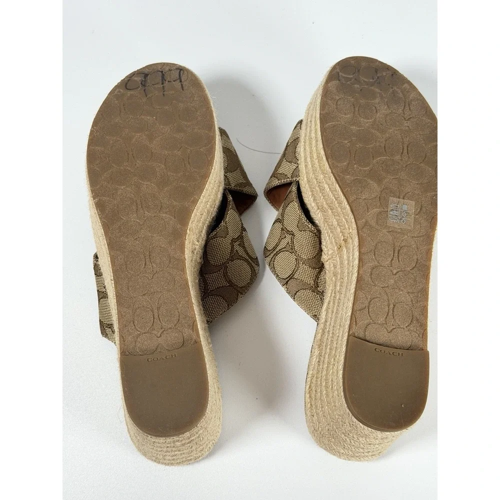 Womens Size 7.5B Coach Slide Espadrille Wedge With Signature Coach Print